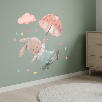 Sipo, Naklejki na ścianę dla dzieci, Króliczek z parasolką, 1 szt.
