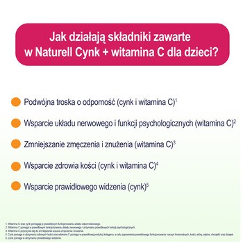 Naturell Cynk + Witamina C dla dzieci, tabletki do rozgryzania i żucia, smak pomarańczowy, 60 szt.