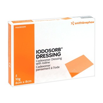 Iodosorb Dressing, opatrunek z jodyną, 8 cm x 6 cm, saszetki, 5 x 10 g