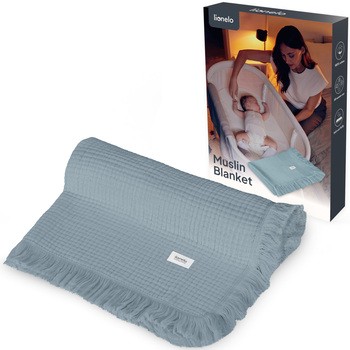 Lionelo Muslin Blanket, niemowlęcy kocyk muślinowy, Stone Blue, 1 szt.