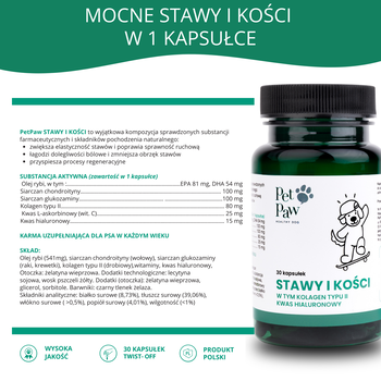 Pet Paw Stawy i Kości, preparat dla psa, kapsułki twist-off, 30 szt.