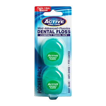 Active Oral Care, nici dentystyczne miętowe z fluorem, 12 m x 2szt.