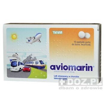 Aviomarin, 20 mg, guma do żucia, lecznicza, 10 szt
