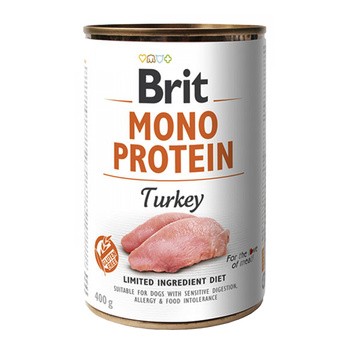 Brit Mono Protein Turkey, monobiałkowa karma mokra dla psów z nietolerancjami pokarmowymi i alergiami, indyk, 400 g