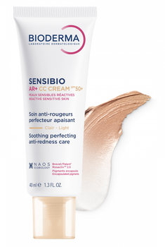 Bioderma Sensibio AR+ CC SPF 50+, ochronny krem kojący i redukujący zaczerwienienia, odcień jasny, 40 ml