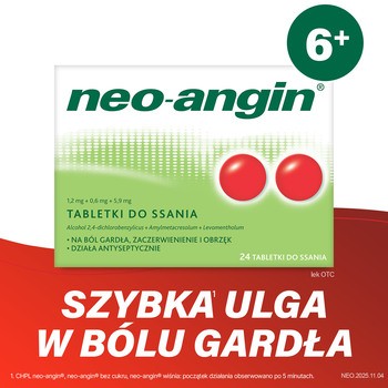 Neo-Angin, 1,2 mg+0,6 mg+5,9 mg, tabletki do ssania, 24 szt.