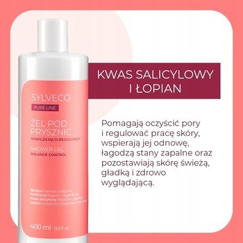 Sylveco Pure Line, żel pod prysznic, nawilżająco-regulujący, 400 ml