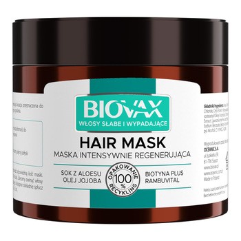 Biovax, intensywnie regenerująca maseczka do włosów słabych, wypadających, 250 ml