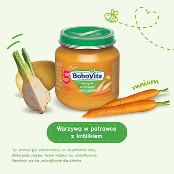BoboVita, obiadek warzywa w potrawce z królikiem, 6m+, 125 g
