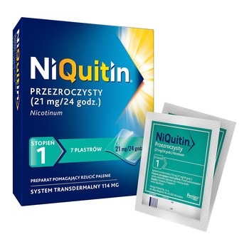 Niquitin przezroczysty, 21 mg/24 h, system transdermalny 114 mg, stopień 1, plastry, 7 szt.