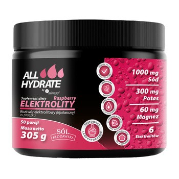 ALLHydrate Elektrolity Raspberry, proszek, smak malinowy, 305 g