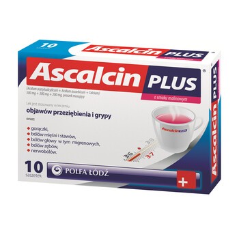 Ascalcin Plus o smak malinowy, proszek musujący, 10 saszetek