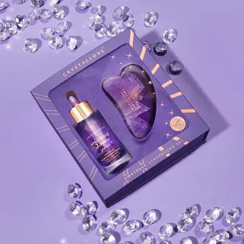 Zestaw Crystallove, serum do twarzy z ametystem, 30 ml + płytka do masażu gua sha, 1 szt.
