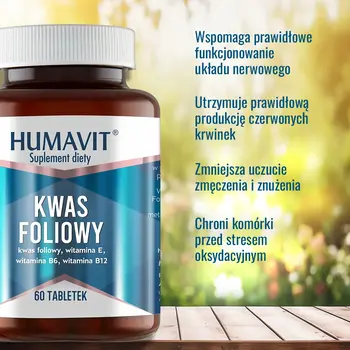 Humavit, Kwas Foliowy + witaminy B6, B12, E, tabletki, 60 szt.