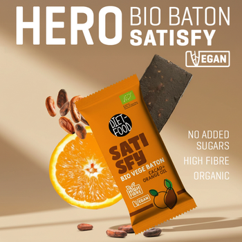 Diet-Food Satisfy Bio wegański baton kakaowy z olejkiem pomarańczowym, 35 g