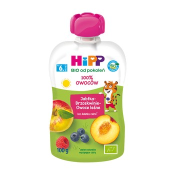 HiPP BIO od pokoleń, Jabłka-Brzoskwinie-Owoce leśne, po 6. m-cu, 100 g