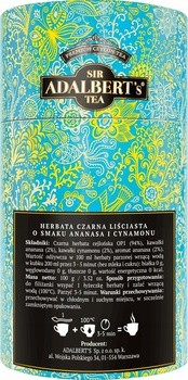 Adalbert's Tea Black Tea Pineapple & Cinnamon, czarna herbata cejlońska z kawałkami ananasa i cynamonu (liściasta), 100 g