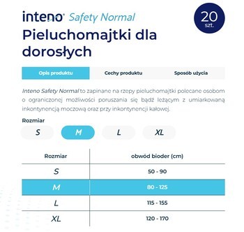 Inteno Safety Normal, pieluchomajtki dla dorosłych, S, 20 szt.