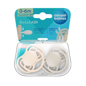 Canpol Babies, smoczek silikonowy DentalAir 0-6 m symetryczny, beż, 2 szt.