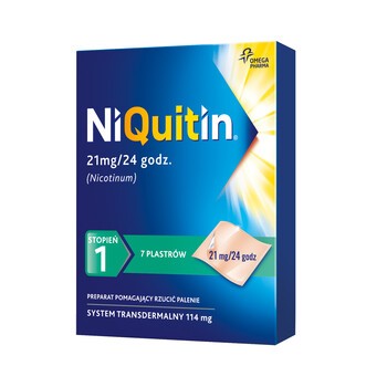 Niquitin, 21 mg/24 h, system transdermalny 114 mg, stopień 1, plastry, 7 szt.