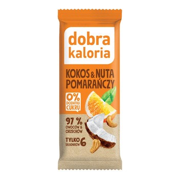 Dobra Kaloria, baton kokos i nuta pomarańczy bez dodatku cukru, 35 g
