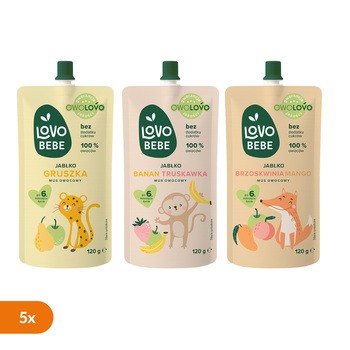 Owolovo Lovobebe, mus owocowy, mix smaków, 5 szt. x 3 (120 g)
