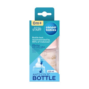 Canpol babies Easy Start Royal Baby, butelka szeroka, antykolkowa, różowa, 120 ml, 1 szt.