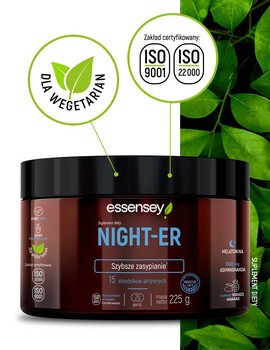 Essensey  Night-Er, Sen i samopoczucie, proszek, smak mango-ananas, 225 g