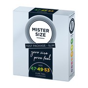 Mister Size, prezerwatywy, 47 mm, 49 mm i 53 mm, pakiet próbny średni, 3 szt.