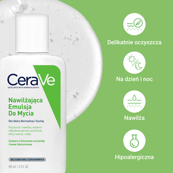 CeraVe, nawilżająca emulsja do mycia dla skóry normalnej i suchej, 88 ml