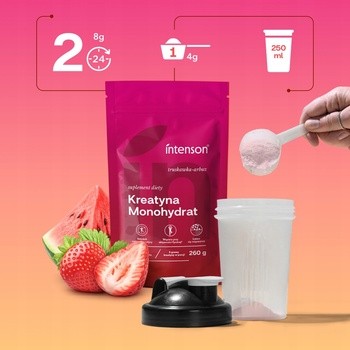 Intenson Kreatyna Monohydrat, smak: truskawka-arbuz, proszek, 260 g